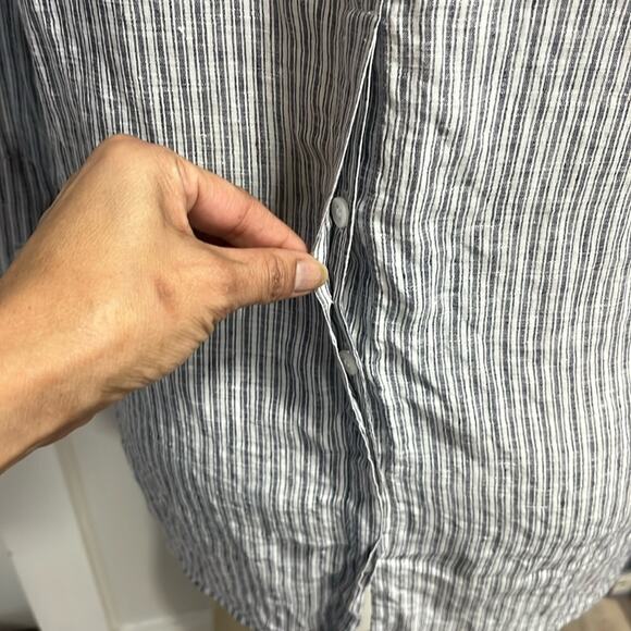 NORDSTROM Signature Linen Striped Blouson Long Blouse Sz S Gray White - Picture 6 of 10
